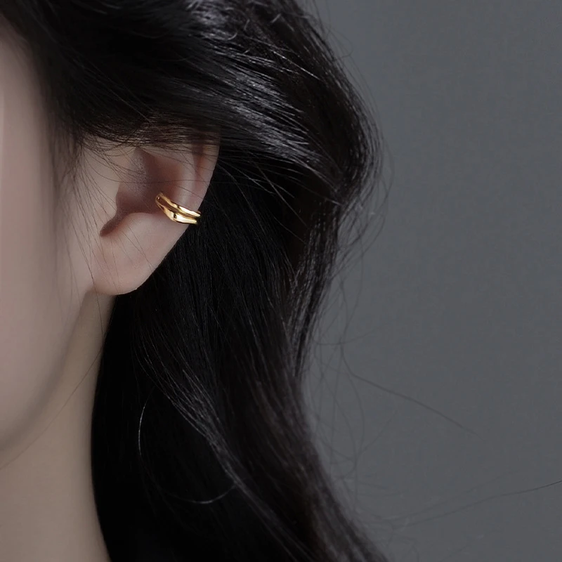1Pcหูต่างหูไม่เจาะDouble Layer Cuffหูคลิปต่างหูผู้หญิงกระดูกอ่อนปลอมง่ายY2Kเครื่องประดับ 2025 ใหม่