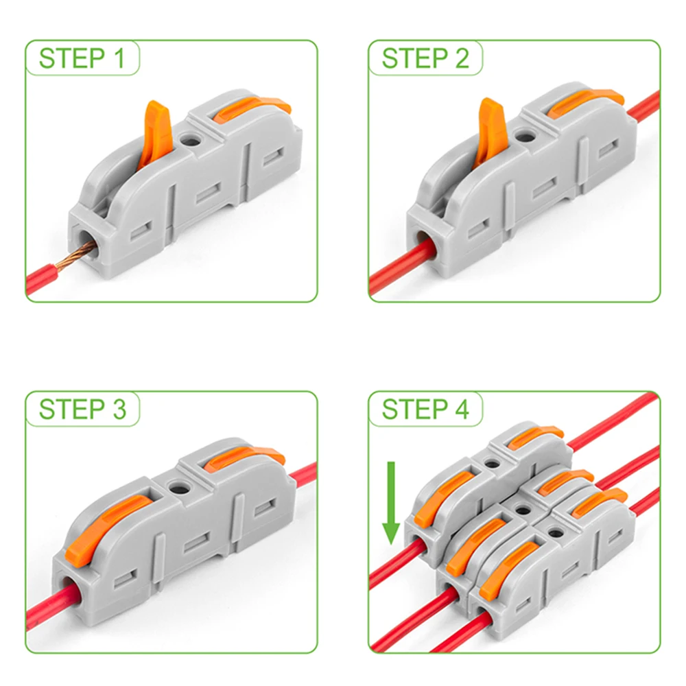Conector de fiação de alavanca, emenda compacta rápida, conector elétrico, terminal de extremidade 1 a 1, conector de fio em linha, conexão 28-12 awg