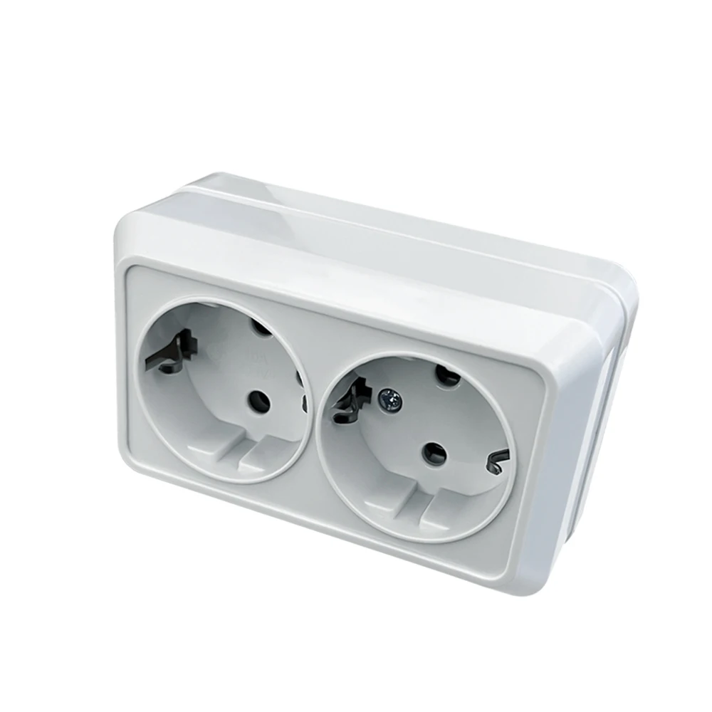 White Wall Mount Socket EU Standard Electrical Outlett Ground Vintage Surface Power Socket Plugs Flame Retardant Plastic