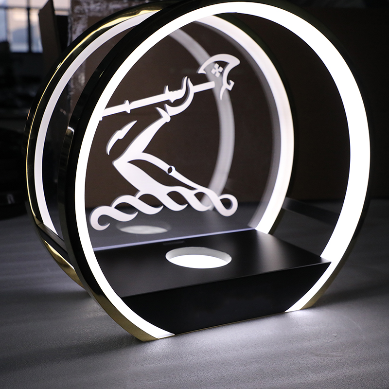 Benutzer definierte Logo Alkohol trinken Wein Lager regal Stiel ware Rack 1 Flasche Moderator Champagner Display Stand halter