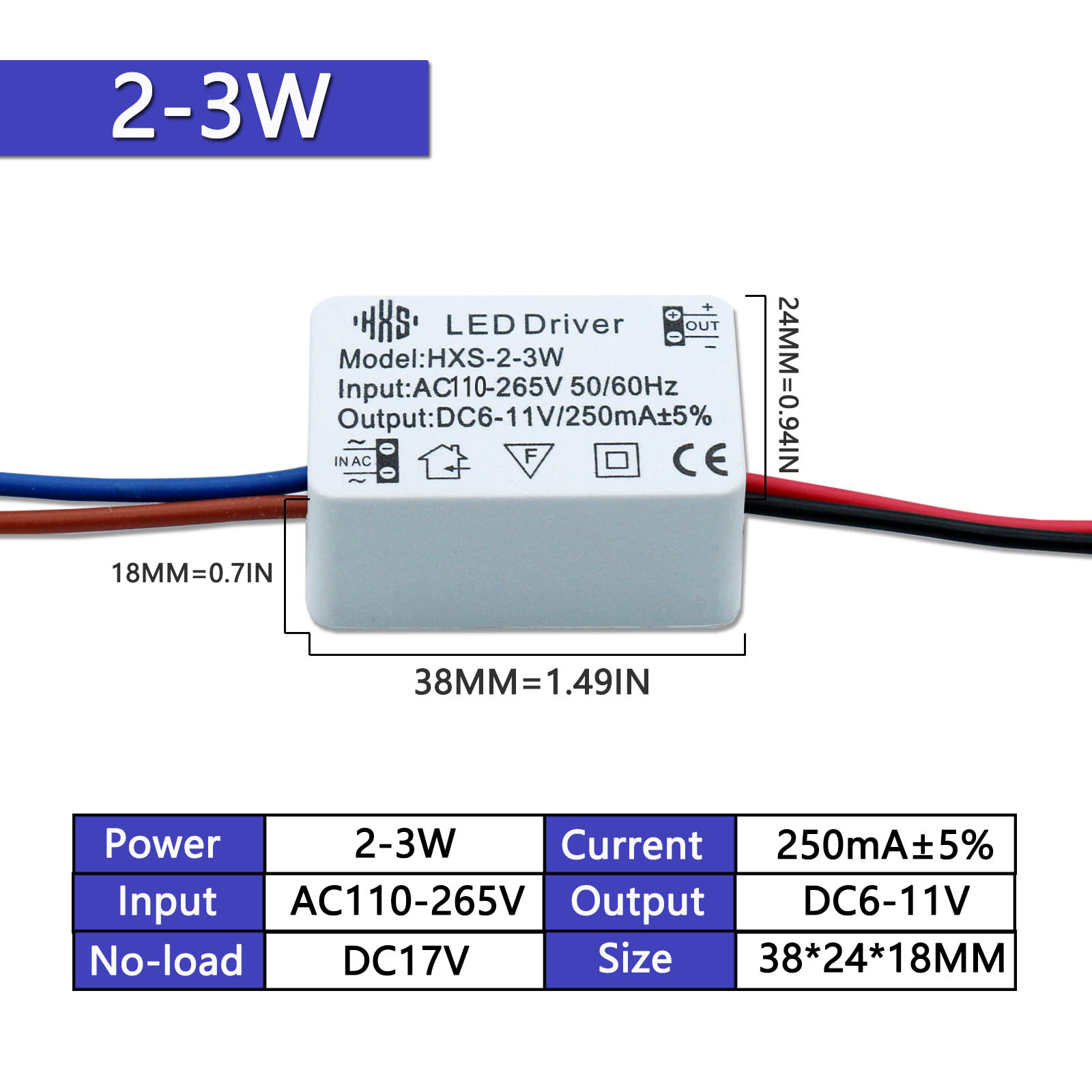 2-3W 3-5W 4-7W 8-12W 13-18W 18-24W 250mA Controlador de aislamiento LED AC110-265V Transformador de corriente constante para foco Downlight