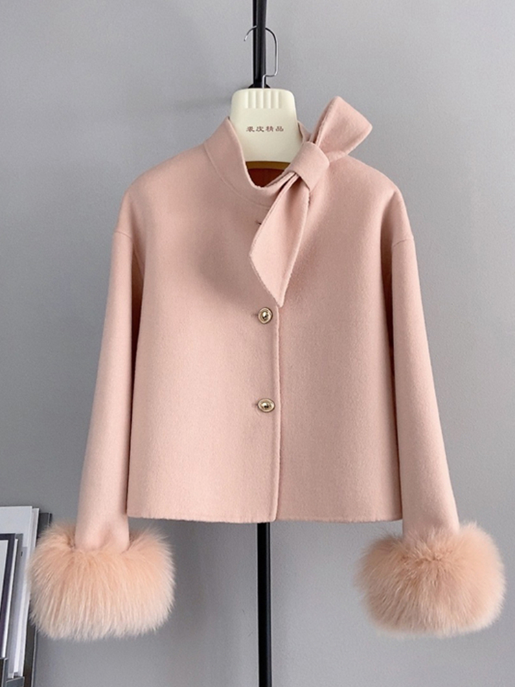 Casaco de pele de raposa natural para mulheres, jaqueta de caxemira, lã e lã, casaco de luxo para senhoras, outwear feminino, pele real, inverno, novo, 2022