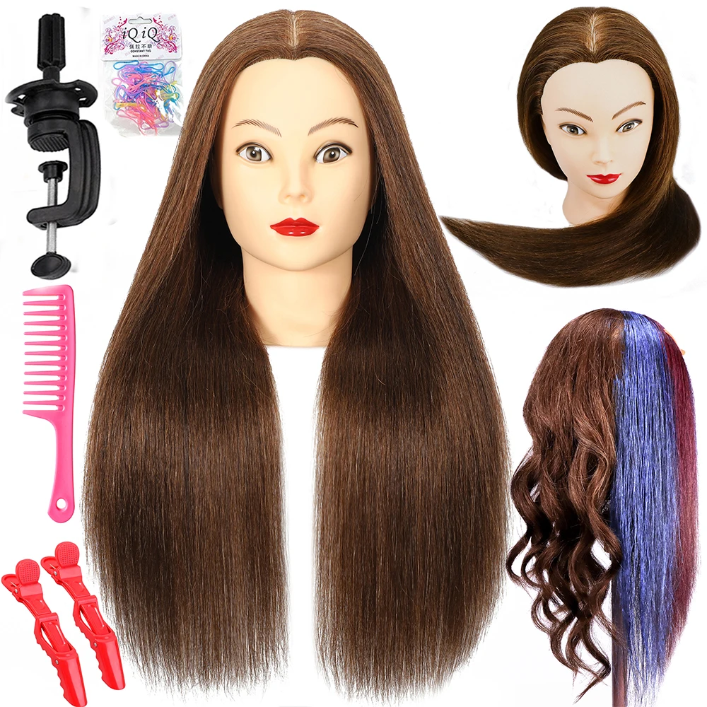 Female Mannequin Head with 22"100%Real Hair Cosmetology Manikin Head Hairdressing Practice Cutting Styling Training Doll Heads