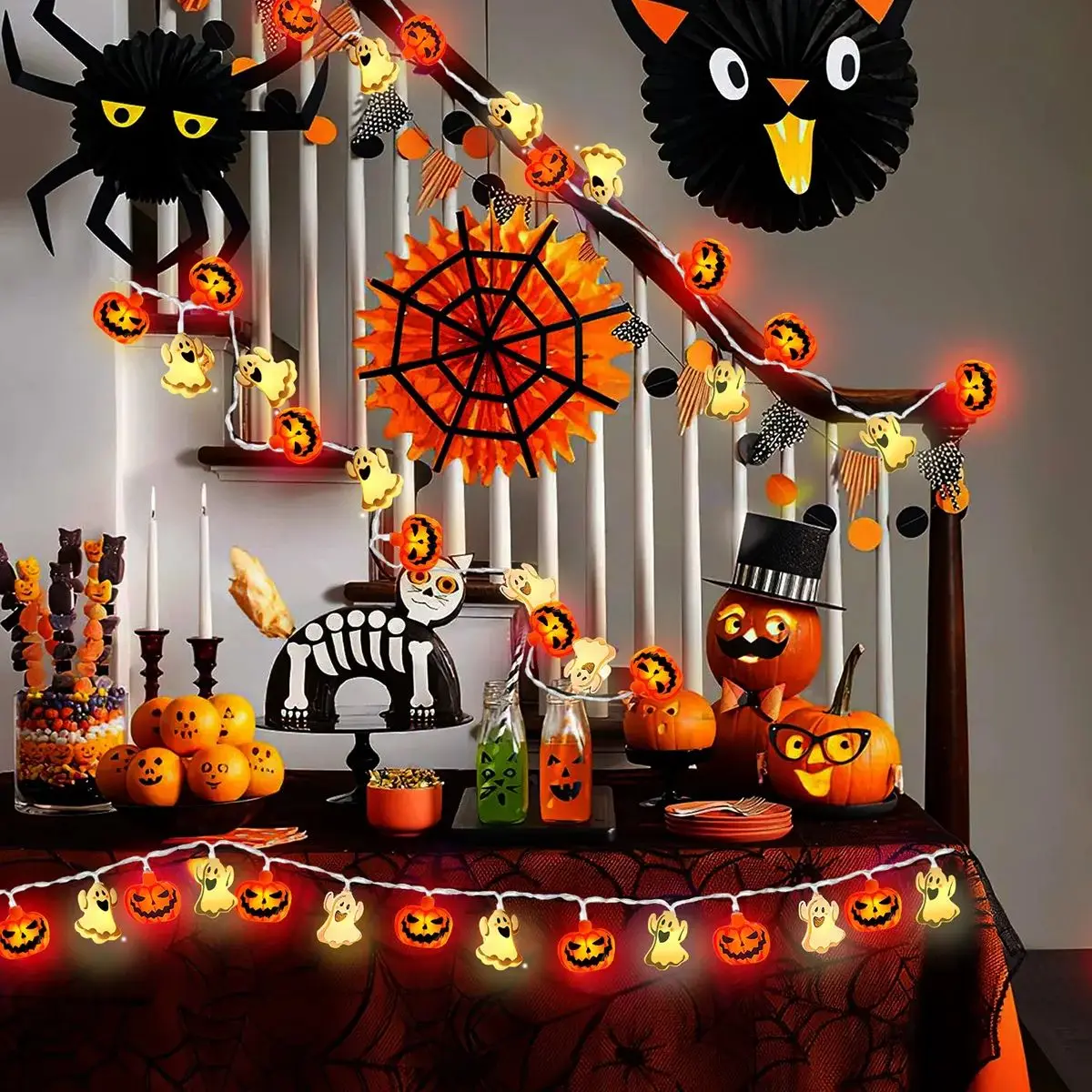 1 PC 10/20 LED ฮาโลวีน SINGLE Layer ฟักทอง & Ghost String Light แบตเตอรี่ขับเคลื่อนสําหรับ Home Garden Holiday ตกแต่งปาร์ตี้ฮาโลวีน