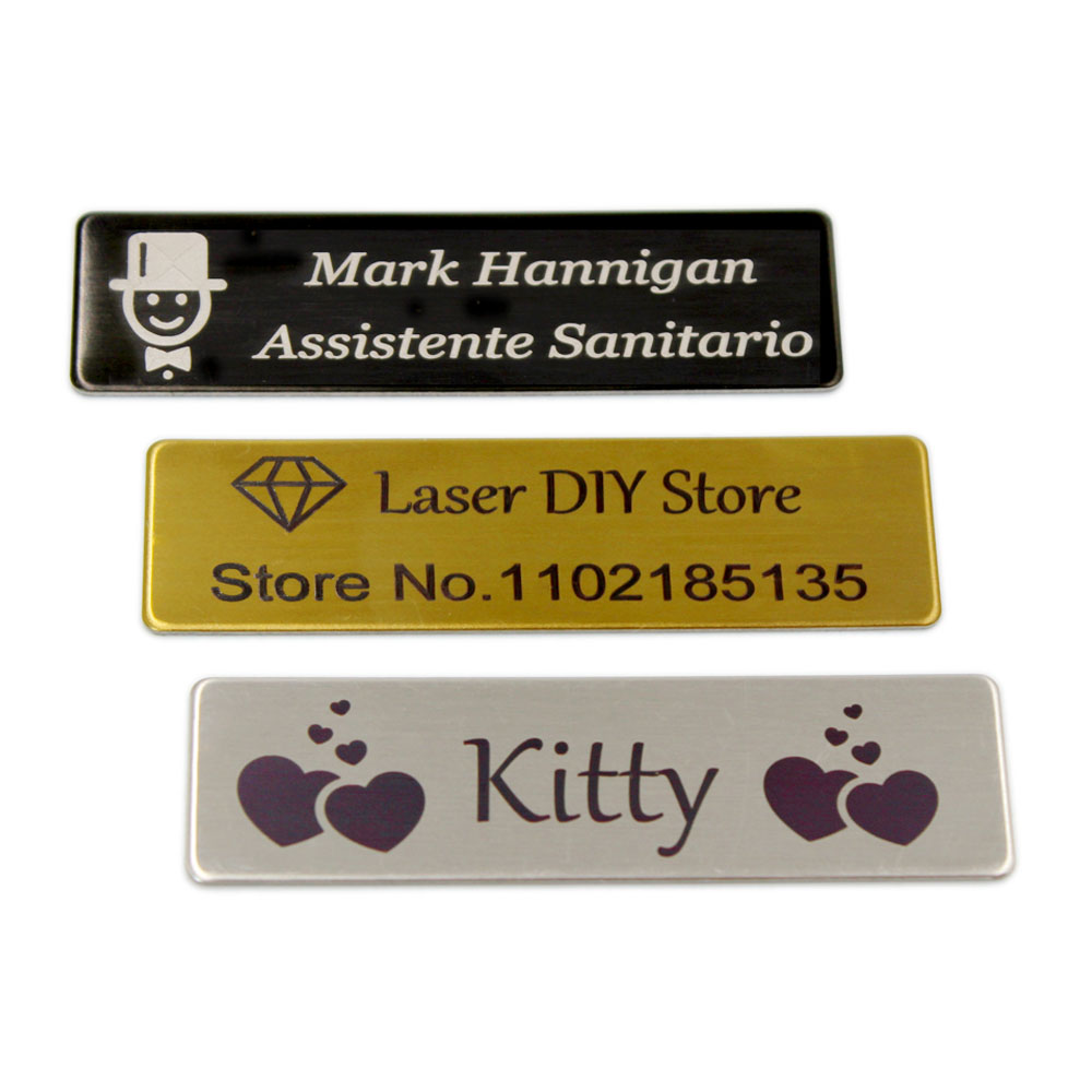 70 x 20 mm, anpassbare Broschennadel, personalisierbar, mit Gravur Ihres Text-Logos, Business-ID-Platte, Stahl-Metall-Tag, individuelle Namensschilder