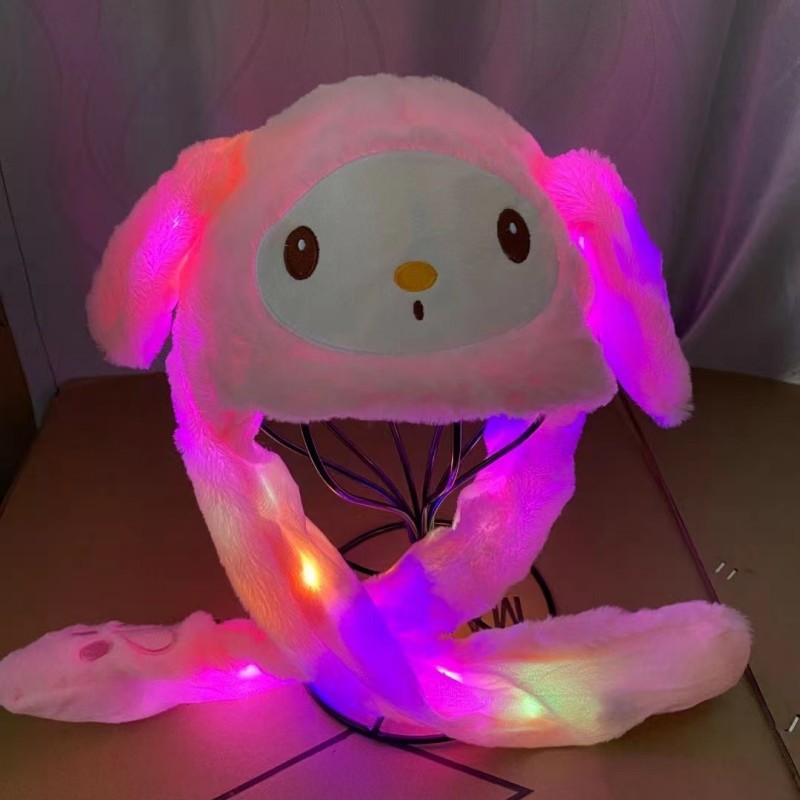 Kuromi 헬로 키티 이동 귀 모자 어린이를위한 빛나는 토끼 모자 재미 있은 스티치 LED 플러시 토끼 모자 할로윈 파티 액세서리