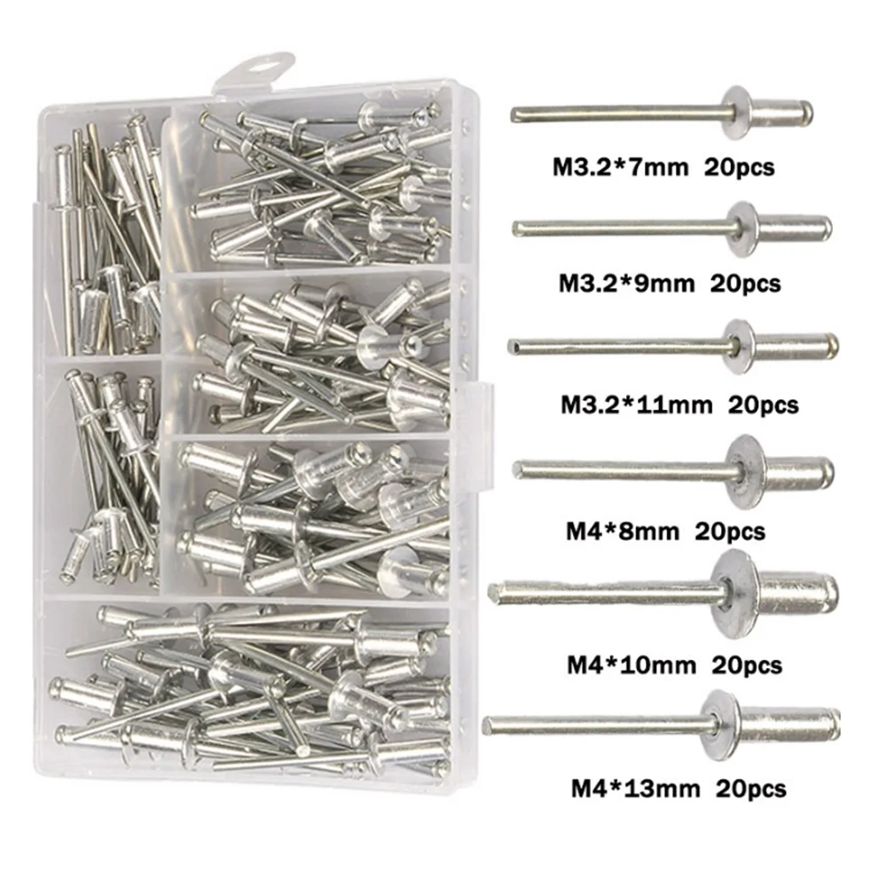 Ensemble de rivets robustes, pistolet à rivets Pop, Kit d'assortiment de Rivets aveugles, outils manuels, outil d'écrou à rivets + 120 clous