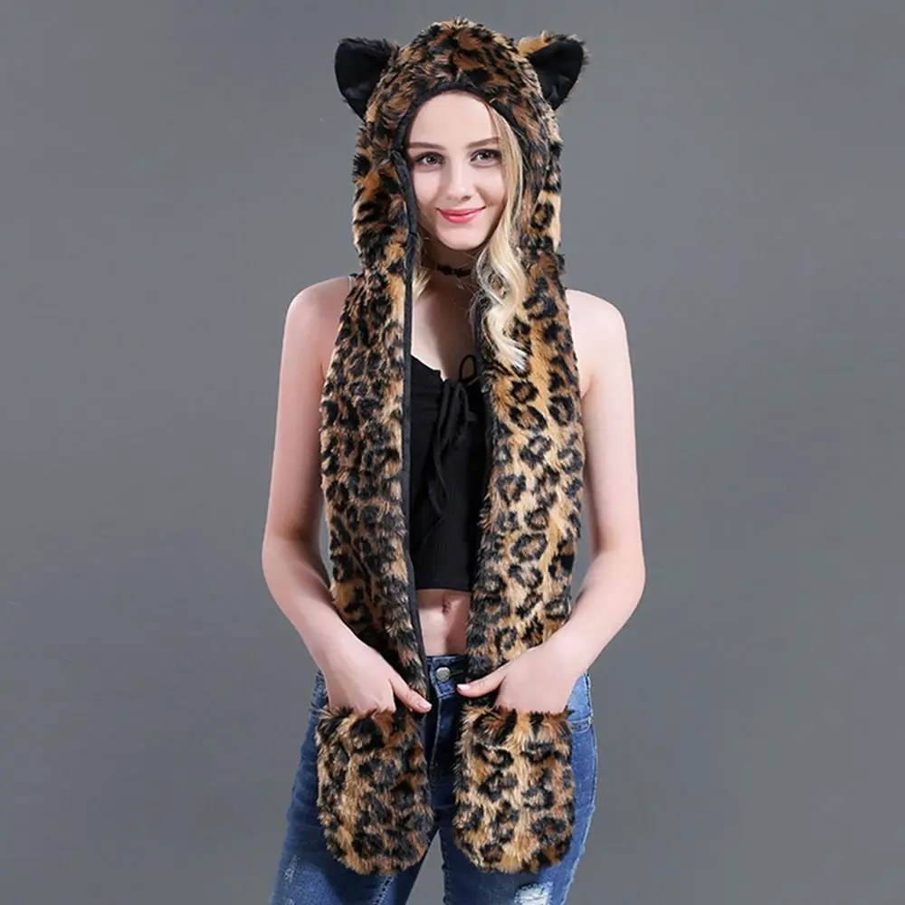 Chapéu Earmuff impermeável para homens e mulheres, boné 3 em 1 com cachecol e luvas, gorro de pelúcia quente, inverno