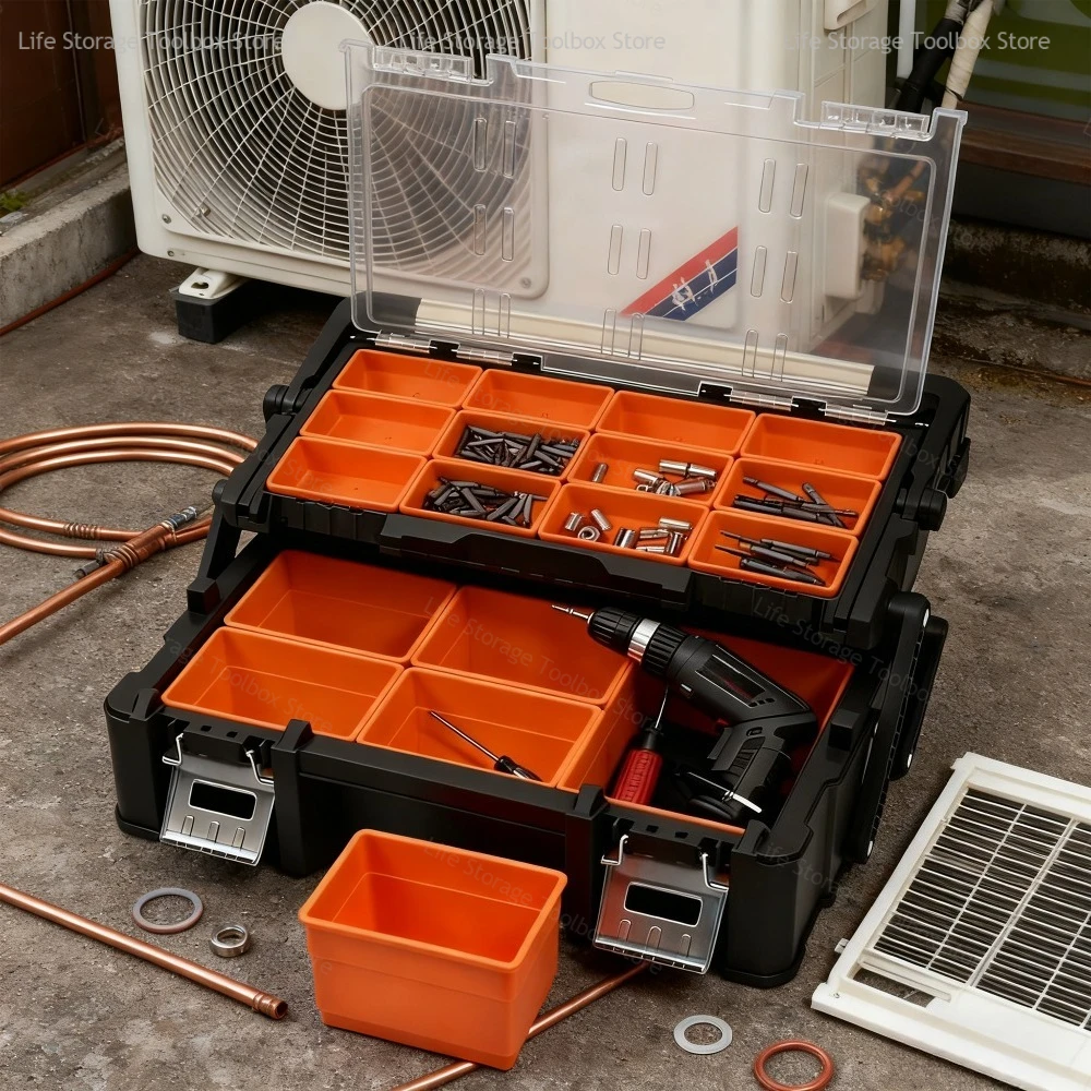Caja de herramientas portátil, caja de herramientas grande de 2 capas, organizador de herramientas de plástico, piezas, caja de almacenamiento de herramientas, tornillos, caja de arreglo de herramientas