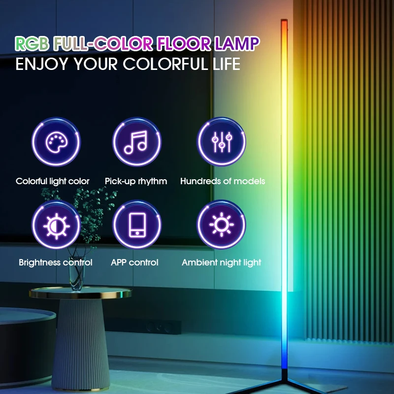 โคมไฟตั้งพื้น LED RGB, โคมไฟมุม LED ทำงานร่วมกับโคมไฟตั้งพื้นสมัยใหม่พร้อมซิงค์เพลงและโคมไฟตั้งพื้นสี DIY 16 ล้านสี