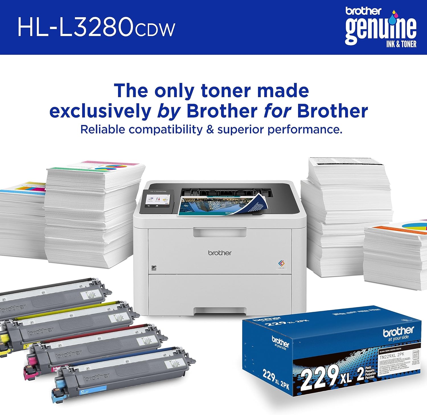 HL-L3280CDW Wireless Compact Digital Color Printer with Laser Quality Output, Duplex, Mobile Printing & Ethernet