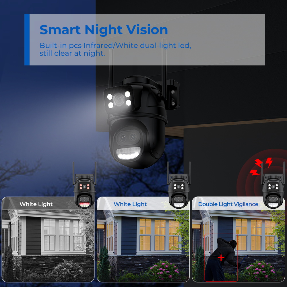 ANBIUX Cámara IP de seguridad para exteriores, videocámara PTZ de 12MP, 6K, HD, WiFi, Zoom 8x, tres lentes, pantalla Dual, seguimiento automático, videovigilancia, 8MP