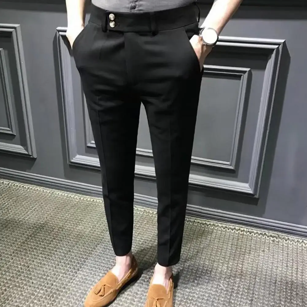 เสื้อผ้าผู้ชายแนวอินเทรนด์กางเกงยีนส์ขายาวถึงข้อเท้าเก้า celana setelan เข้ารูปมีซิปรูดทนต่อการสึกหรอแนวสำนักงาน celana setelan ที่เก้า