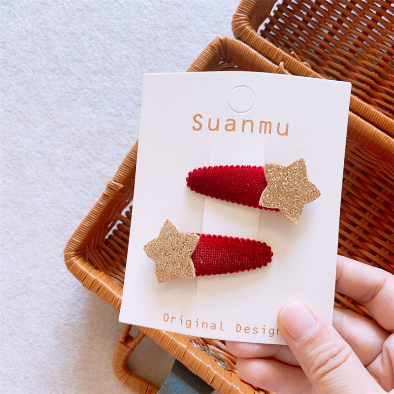 Korea Cute Star Hair Clip For Kids Velvet Hairclip Girls Snap Hairpin Baby Pink Bangs Star Clips children Hair Accessories