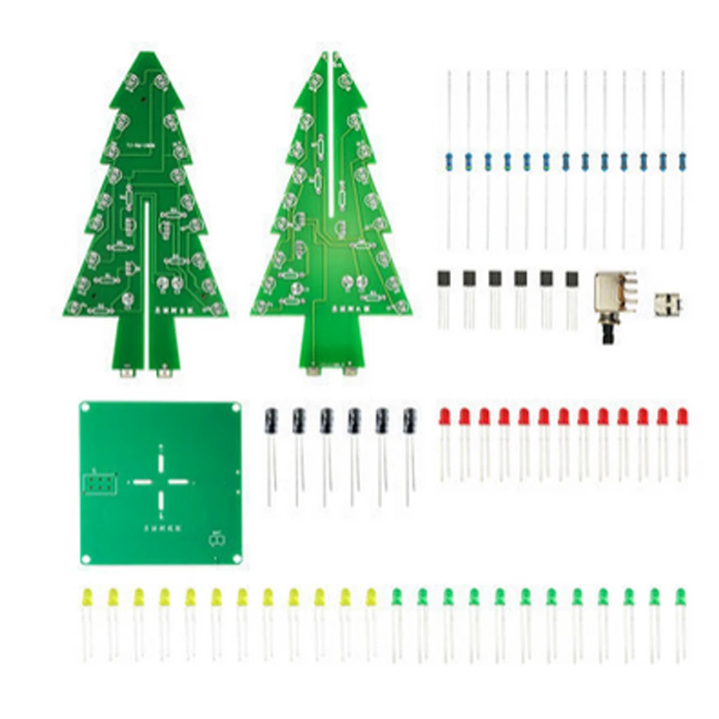 Kit de Flash LED para árbol de Navidad, juego de aprendizaje electrónico 3D, accesorios de herramientas de soldadura PCB, 3 colores rojo/verde/amarillo