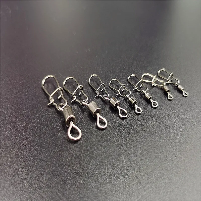 50 pz/lotto Connettore Da Pesca 2 #   4 #   6 #   8 #   10 #   Girevole con cuscinetto a perno in acciaio inossidabile con attrezzatura per esca con amo a scatto