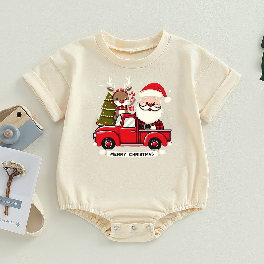 Kerstman Kerst Bubble Romper Retro Kerst Jumpsuit Feestelijke Vakantie Peuter Oversized T-Shirt Rompertjes Xmas Outfits