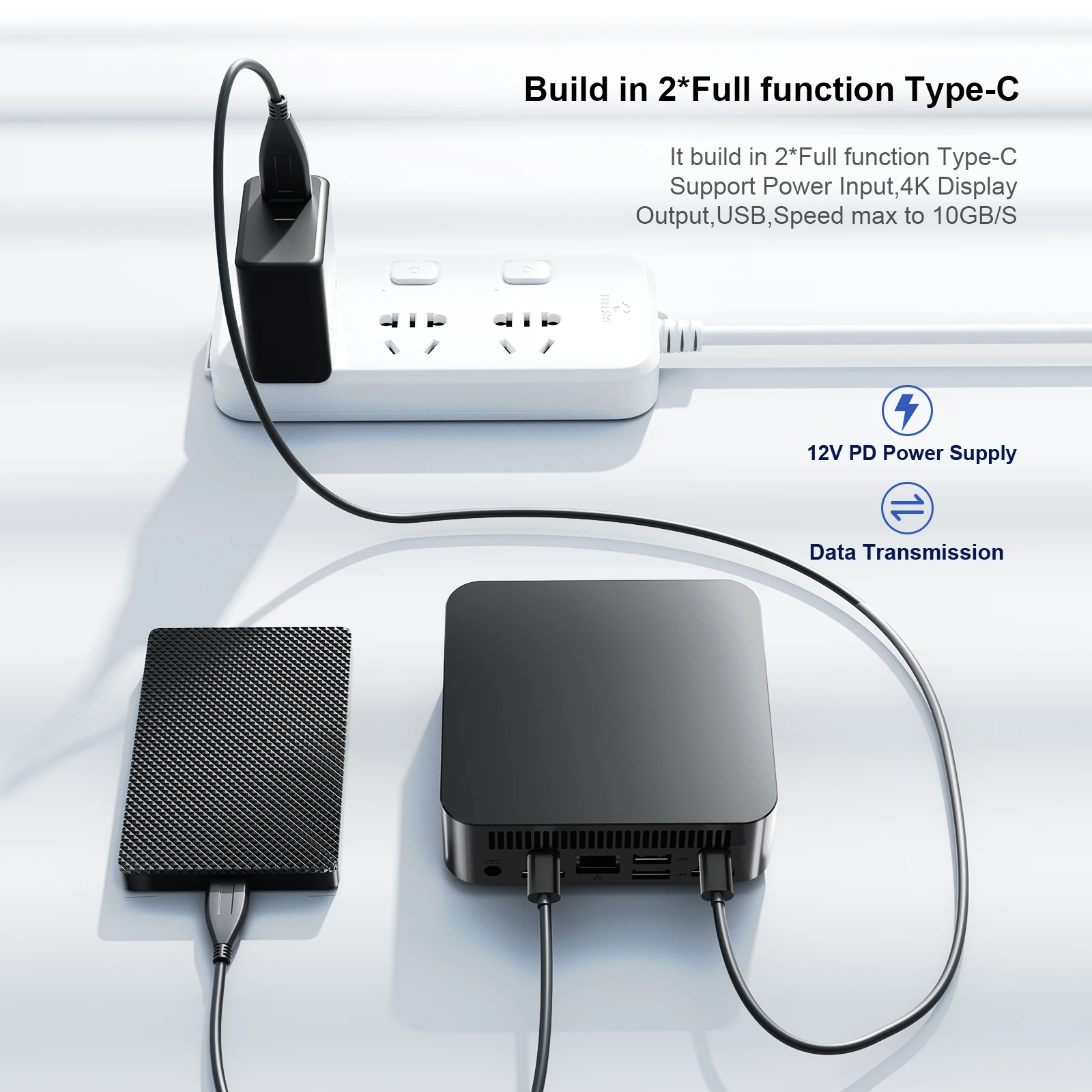Chatreey T9H Mini PC Intel Twin Lake N150 WIFI 6Windows 11 ordenador de bolsillo ultrapequeño SSD Dual función completa tipo C 4K 60Hz RGB