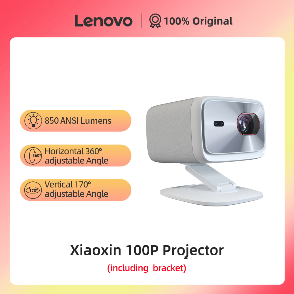 Projetor lenovo xiaoxin 100p original, 850 ansi, foco automático, wi-fi6, home theater inteligente, 360 ptz, suporte 4k hd, projetor portátil