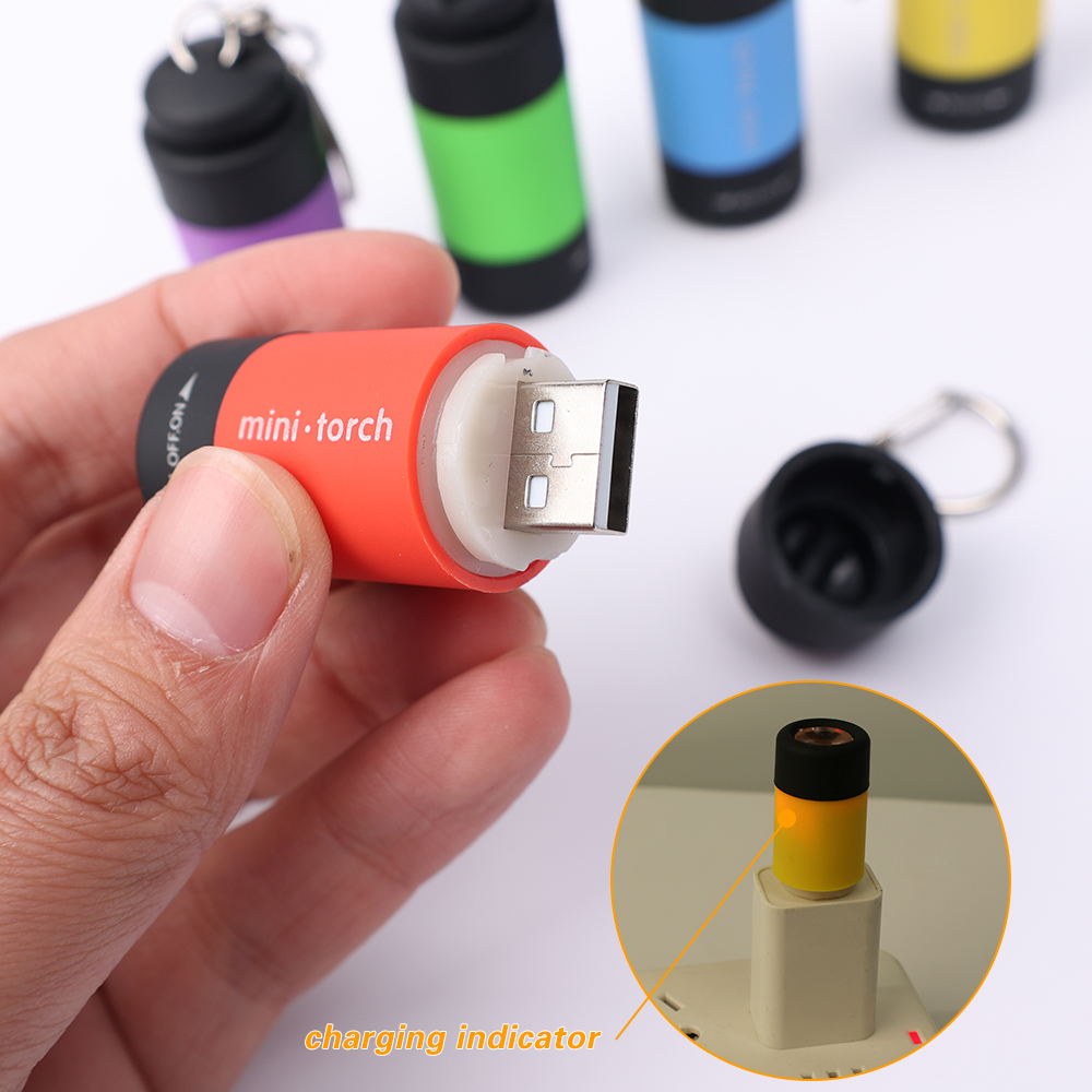 USB Rechargeable LED Multifunctional Strong Light Pocket Keychain Flashlight Waterproof Outdoor Hiking Camping Mini Flashlight