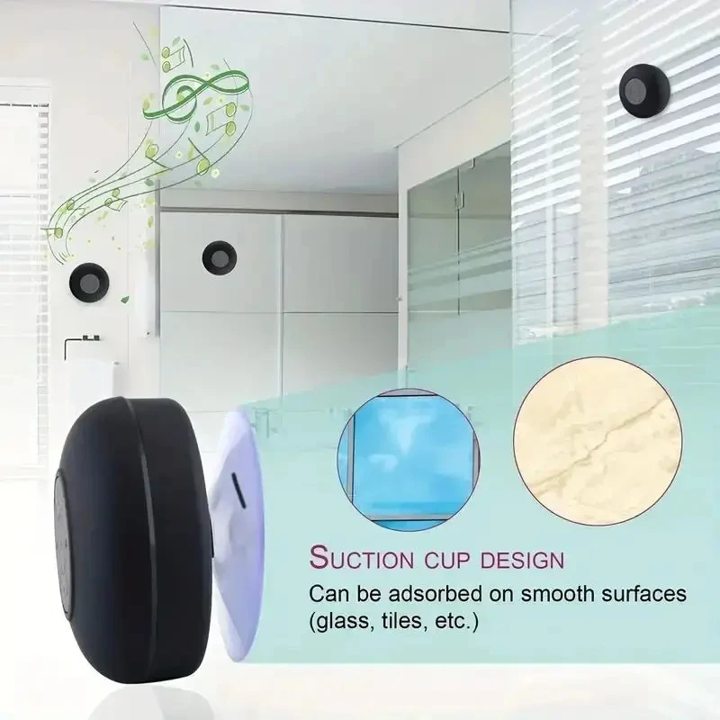 Portable Bluetooth Wireless Waterproof Speaker With Suction Cup Small Stereo For Car Bathroom Mobile Music Listening Device