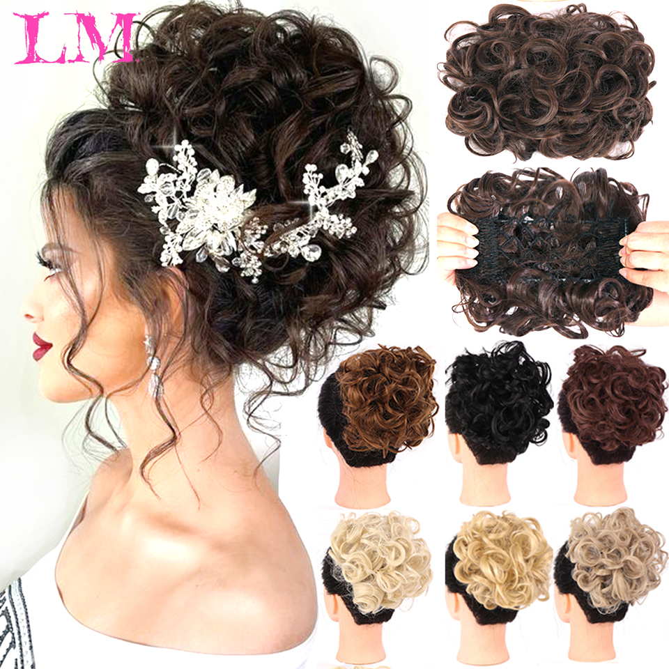 Liangmo noiva bagunçado grande coque de cabelo encaracolado com clipes de pente na capa de cauda de cabelo extensão de rabo de cavalo sintético natural cabelo falso