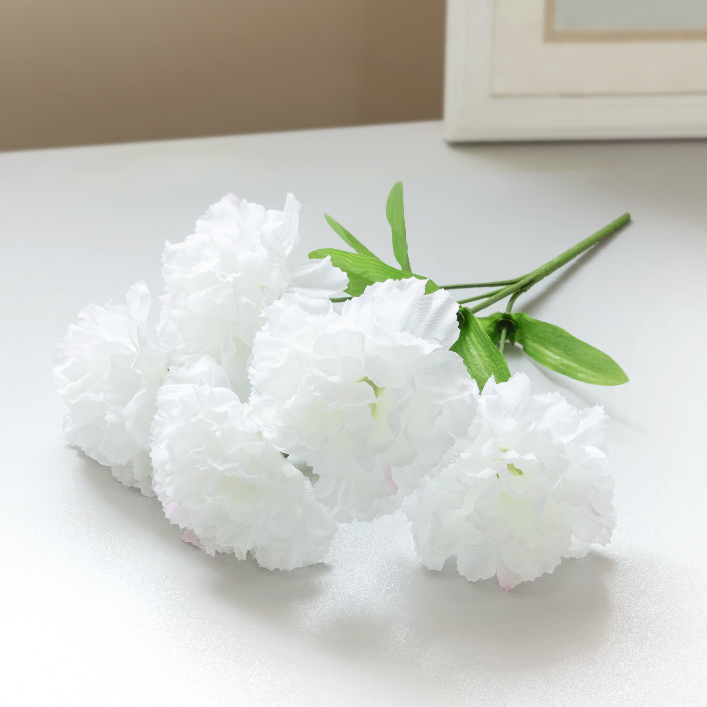 13-inch Artificial Silk White 5 Heads Carnation Flowers Pick, for Indoor Use, by Mainstays