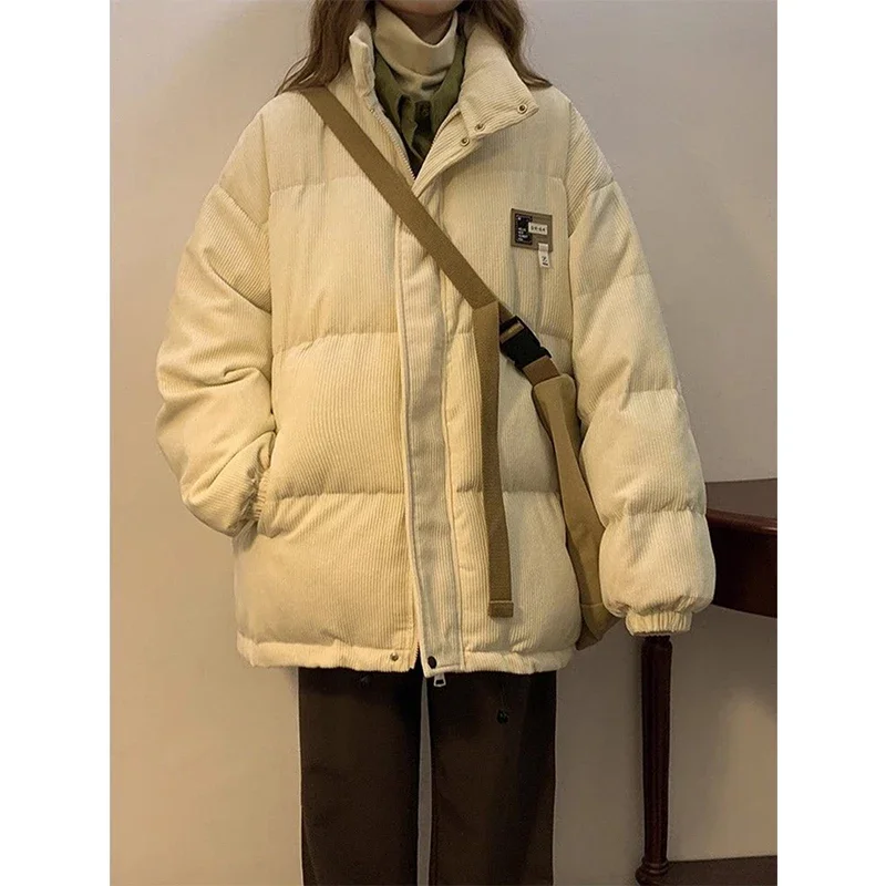 Parkas de veludo extragrande para mulheres, casacos, jaqueta grossa e quente, bolsos coreanos, casacos acolchoados de algodão, streetwear de inverno, novo