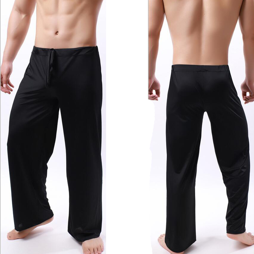 Pantalon de pyjama en soie glacée pour hommes, bas de couchage doux, vêtements de nuit, décontracté, ample, sous-vêtements respirants