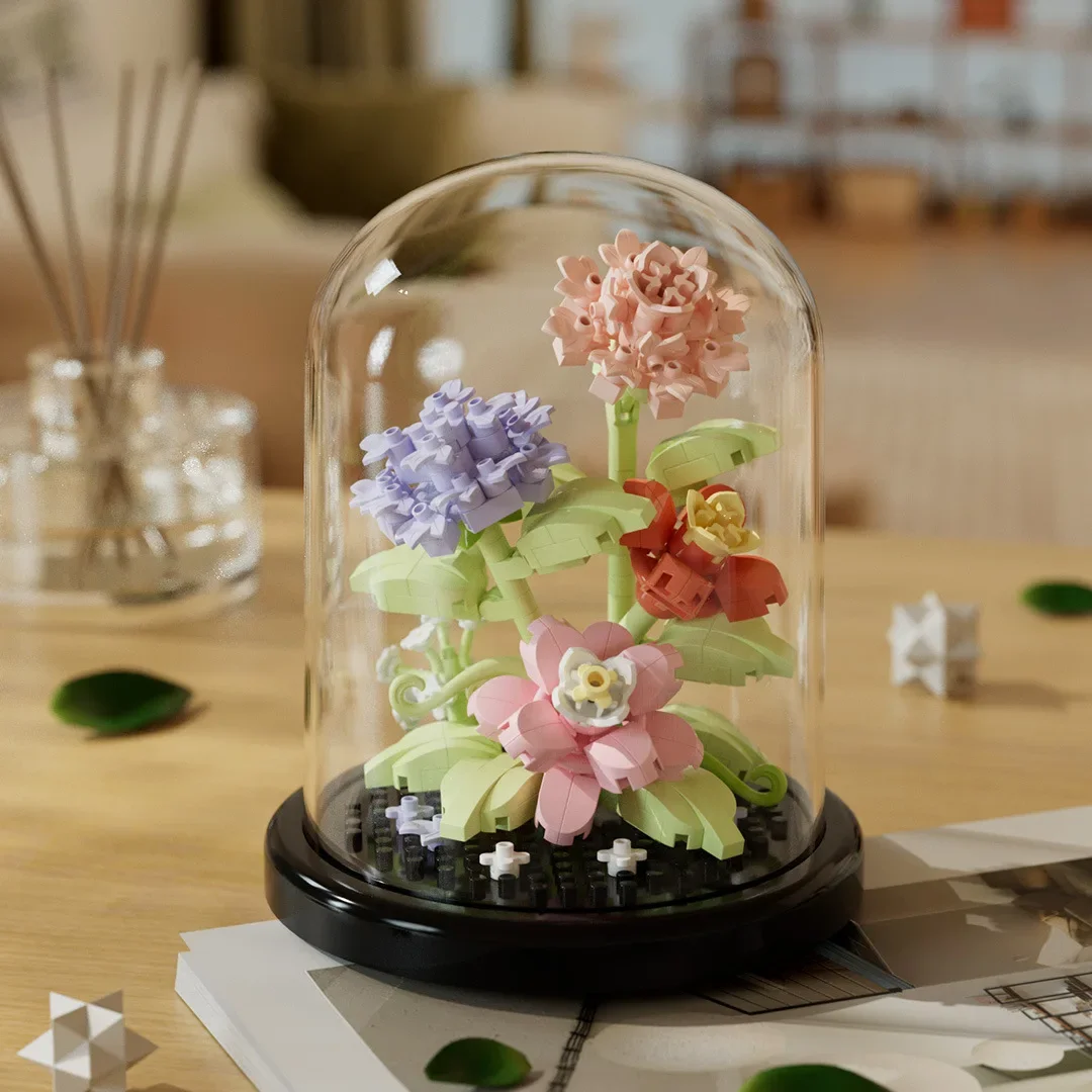 Bloemboeket Bonsai Bouwstenen Kunstmatige Plastic Plant Stofkap Micro Model Woondecoratie Speelgoed Voor Kind Verjaardagscadeau