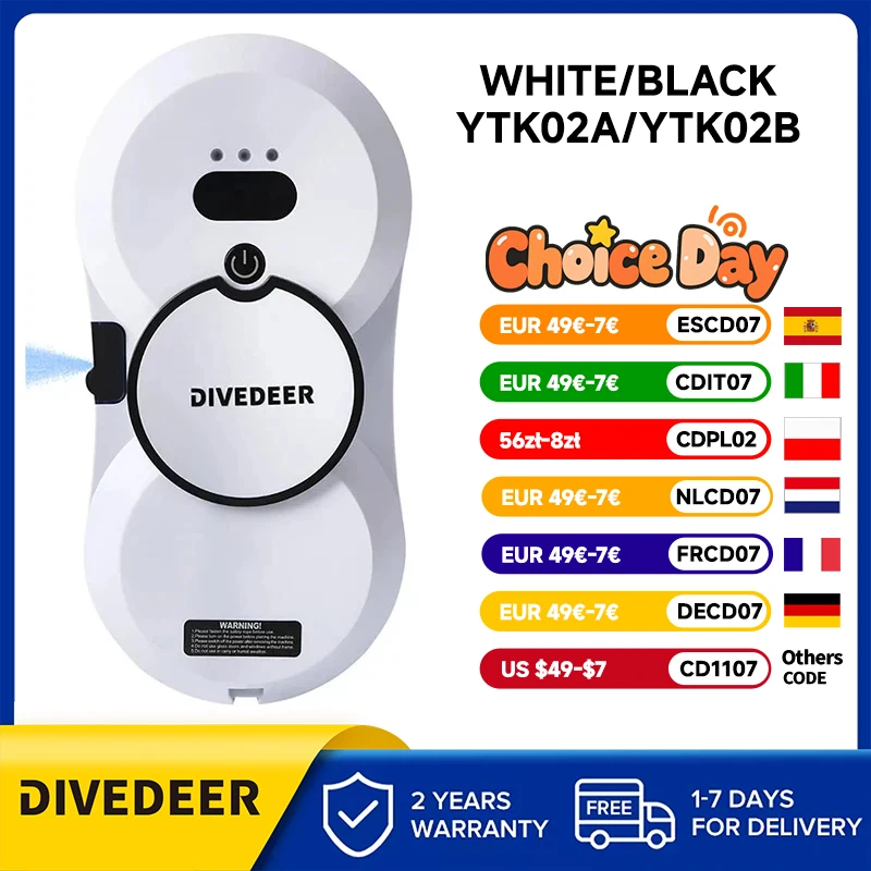 DIVEDEER Robot do czyszczenia okien o wysokiej mocy ssania Inteligentny elektryczny odkurzacz do szkła z rozpylaniem wody Bezszczotkowa maszyna