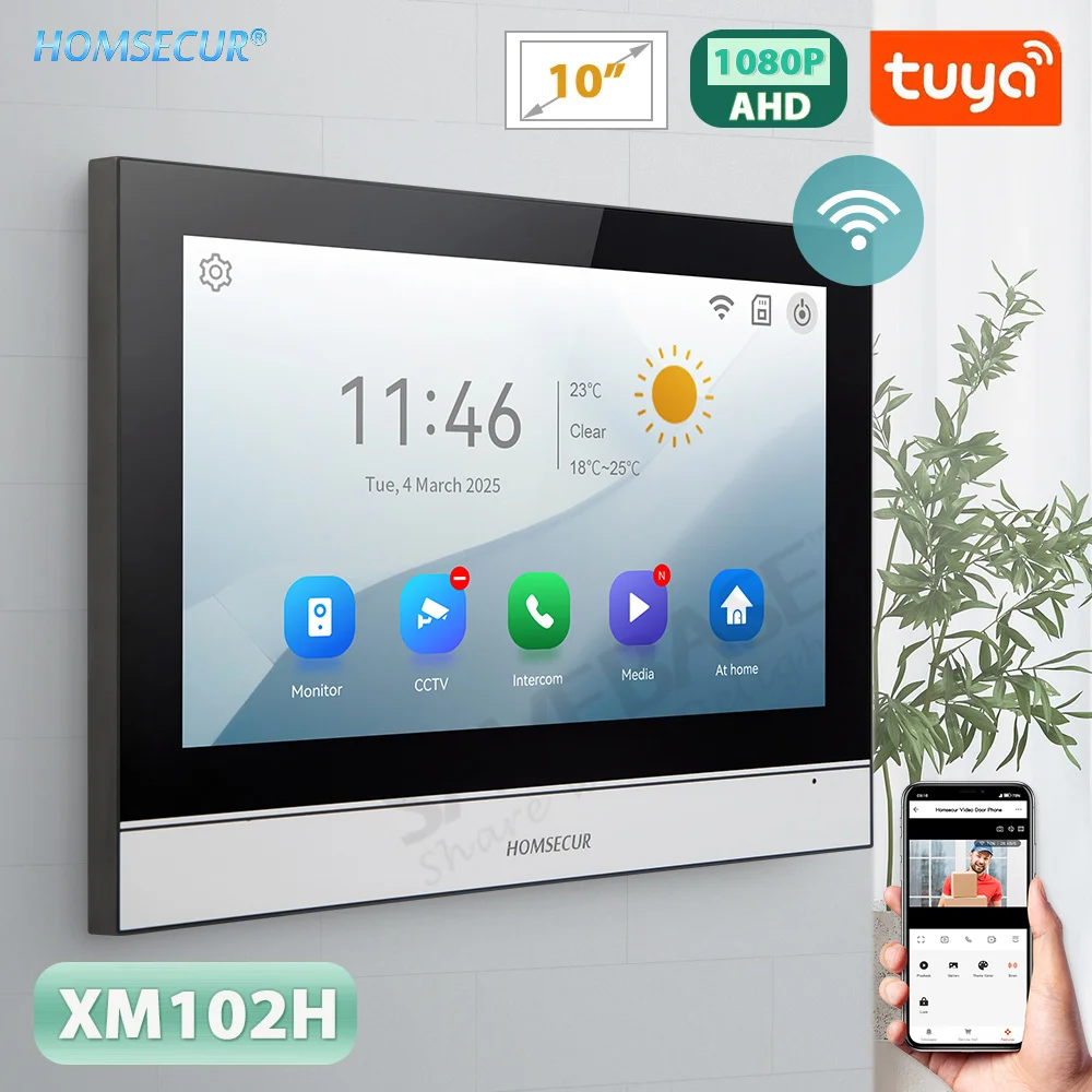 Tuya WiFi-Gegensprechanlage, 7 Zoll/10 Zoll Touchscreen, 4-Draht-Bewegungserkennung für HOMSECUR HD 1080P Video-Türsprechanlage, Smart Home Security