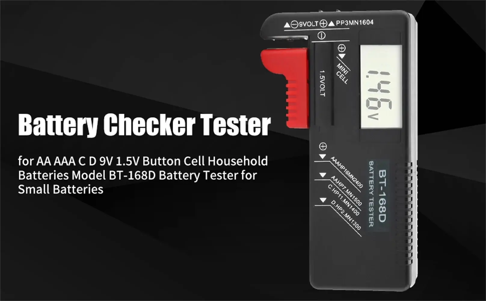 เครื่องทดสอบแบตเตอรี่ดิจิตอล LCD, เครื่องตรวจสอบแบตเตอรี่ AA AAA C D 9V 1.5V BT-168D ทดสอบแรงดันแบตเตอรี่เซลล์