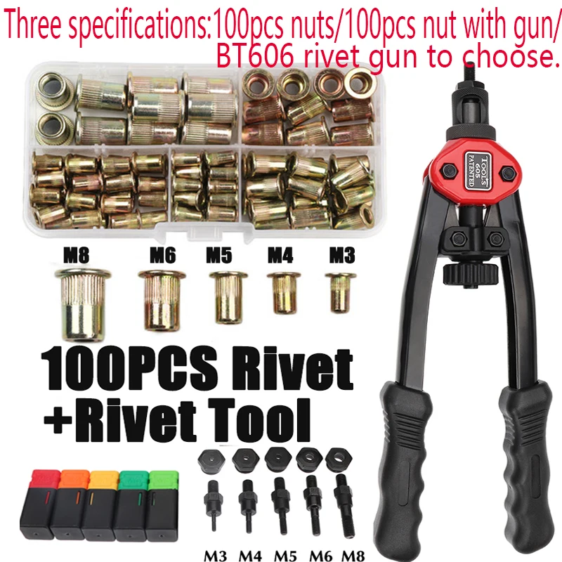 100 Chiếc Đinh Tán Hạt + Tặng Phối Đinh Tán Hạt Súng BT606 M3 M4 M5 M6 M8 Đôi Lắp Bằng Tay Riveter súng Tán Đinh Rivnut Đinh Tán Công Cụ