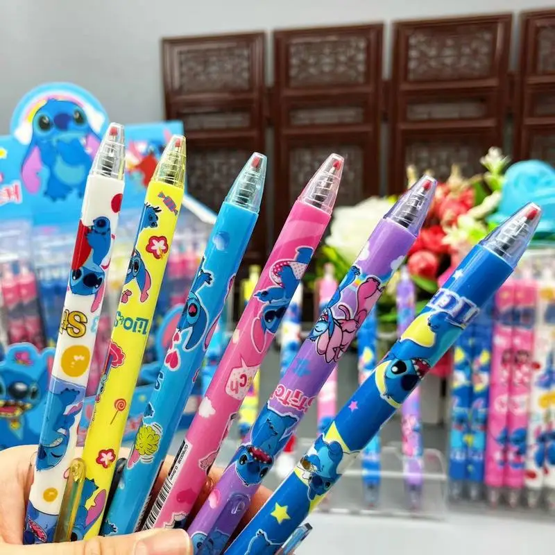 Disney-Stitch Cartoon Gel Pen, Black Water Ink, Press Pen, Caneta Assinatura Bonito, Estudante Papelaria Gift, Novo, 0.5mm, 12Pcs