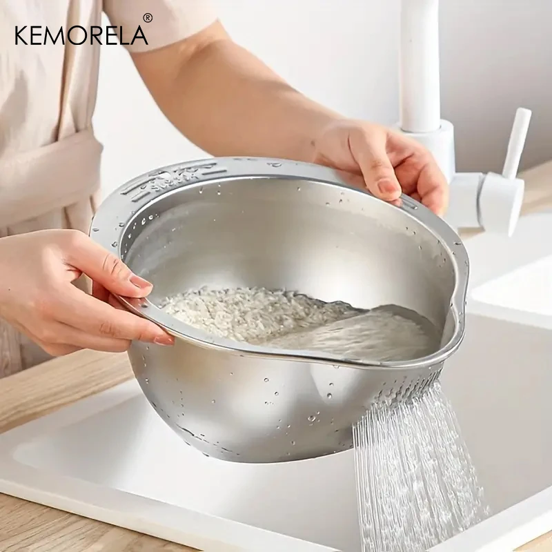 Cuenco colador para lavadora de arroz, cuenco para lavado de arroz de acero inoxidable 304, colador de tamiz de arroz, colador de frutas y verduras, herramientas de cocina
