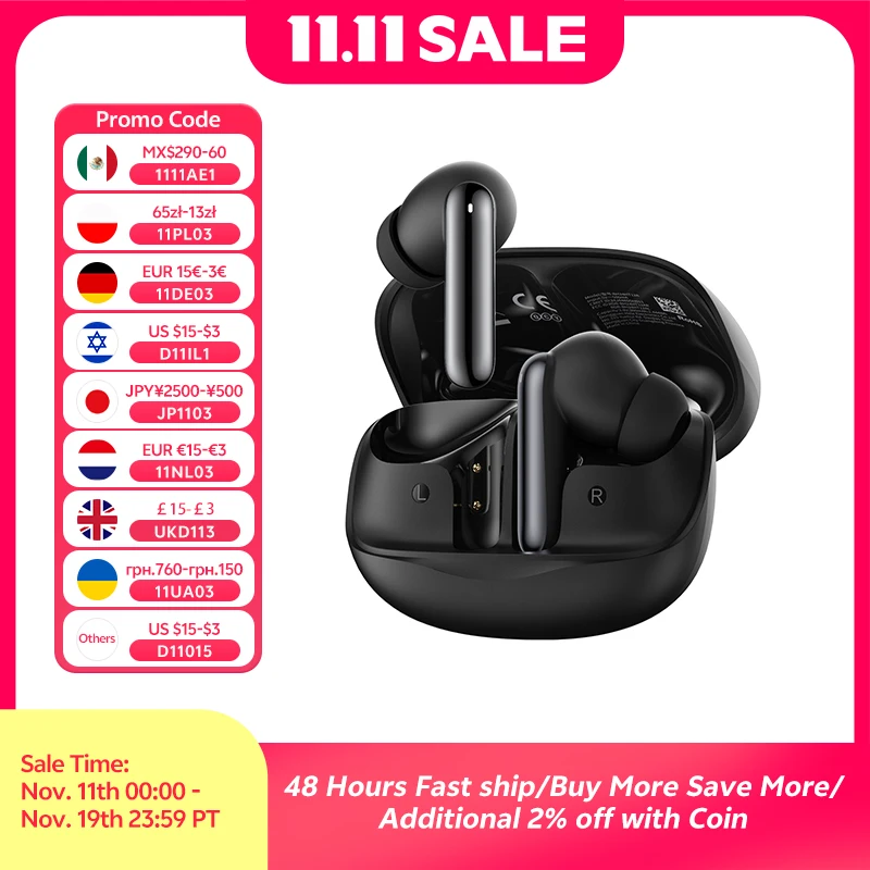 QCY Melobuds N50 ANC Auriculares inalámbricos Bluetooth 5.4 Cancelación activa de ruido 6 micrófonos Auriculares con llamadas claras Conexión multipunto