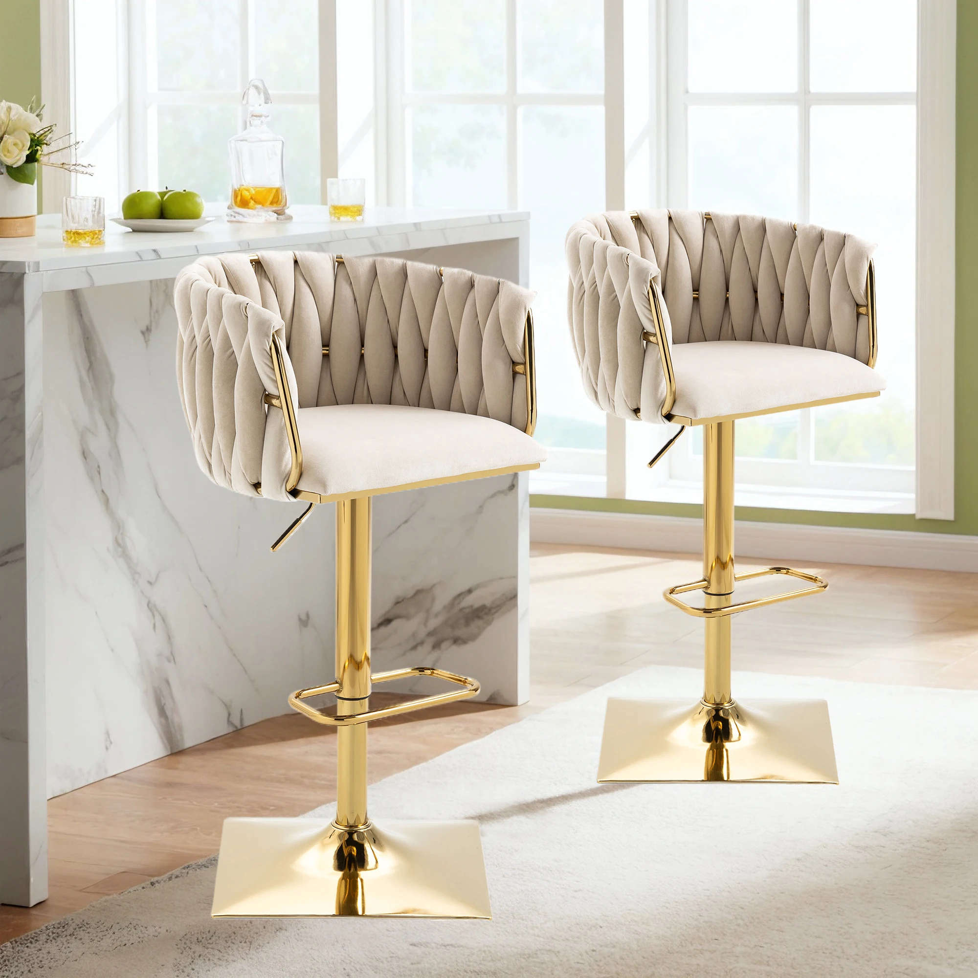LVHOM Tabourets de bar modernes avec repose-pieds, chaises de comptoir avec structure en métal, adaptés à l'îlot de cuisine, à la salle à manger, au bar