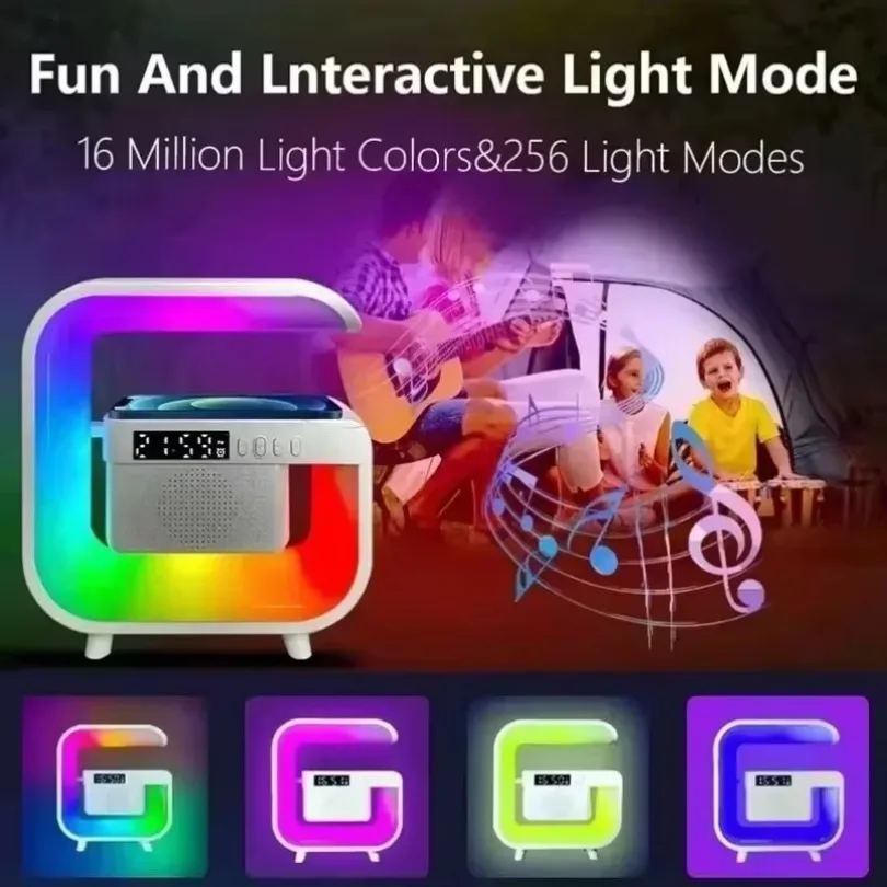 Multifunctional Atmosphere RGB Desk Clock Nightlight Wireless Charger Bluetooth Speakers for iPhone Samung Xiaomi Fast Charging