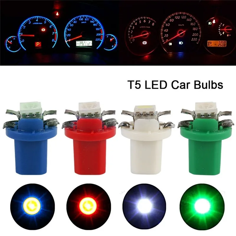 10 Uds T5 B8.5d luz LED para salpicadero de coche luces de velocidad bombilla accesorios de lámpara Interior de coche lámparas de interruptor lateral de tablero 12V