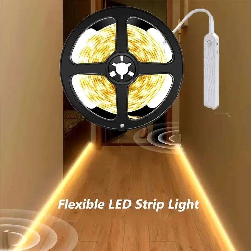 5V 2835 LED Motion Sensor Light Strip Waterproof Cabinet Night Light 1M/2M Tape Light For Indoor Bedroom Wardrobe Stair Lighting