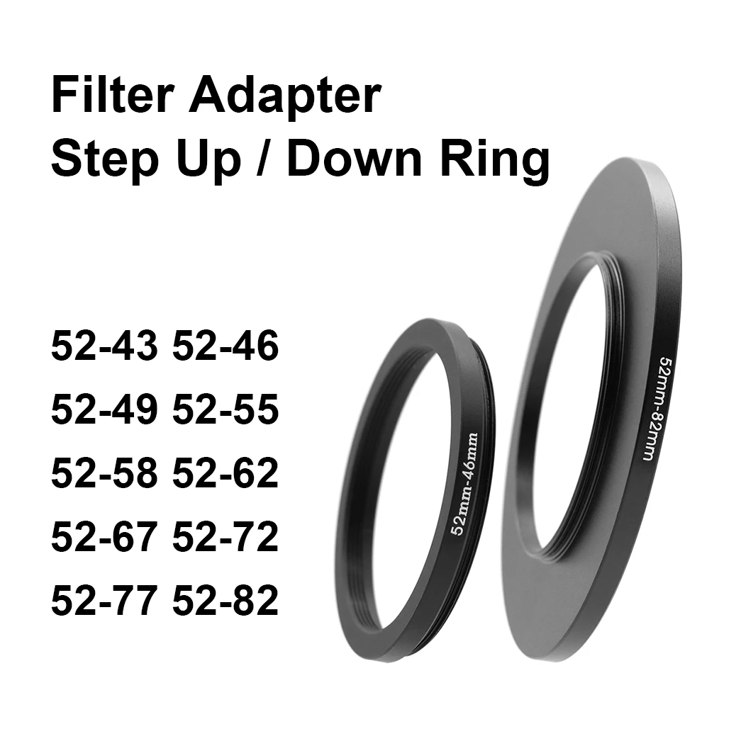 Anillo adaptador de filtro de lente de cámara, anillo elevador o abajo de Metal para lente de 52mm-43 46 49 55 58 62 67 72 77 82mm UV ND CPL parasol