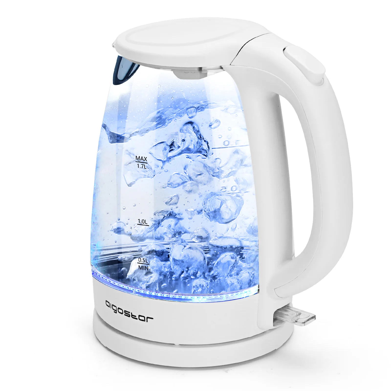 Hervidor de Cristal 1,7 L, Vidrio Borosilicato Hervidor de Agua Eléctrico con Iluminación LED, 2200W Ebullición Rápida con Libre de BPA, Filtro Antical, Apagado Automático, Base 360º, Negro
