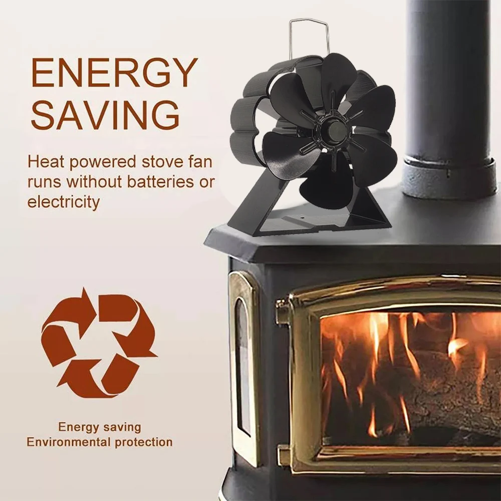 ความร้อนเตาพัดลมEco Quietสีดํา 6 ใบมีดLogไม้เตาผิงพัดลมฤดูหนาวอุ่นบ้านการกระจายความร้อนที่มีประสิทธิภาพ