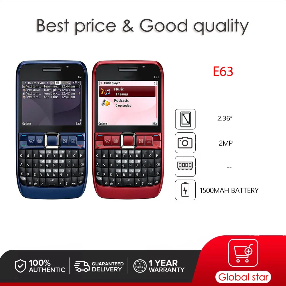 Original Unlocked E63 3G WIFI Bluetooth Camera FM radio Loudspeaker Mobile Phone Made in Finland