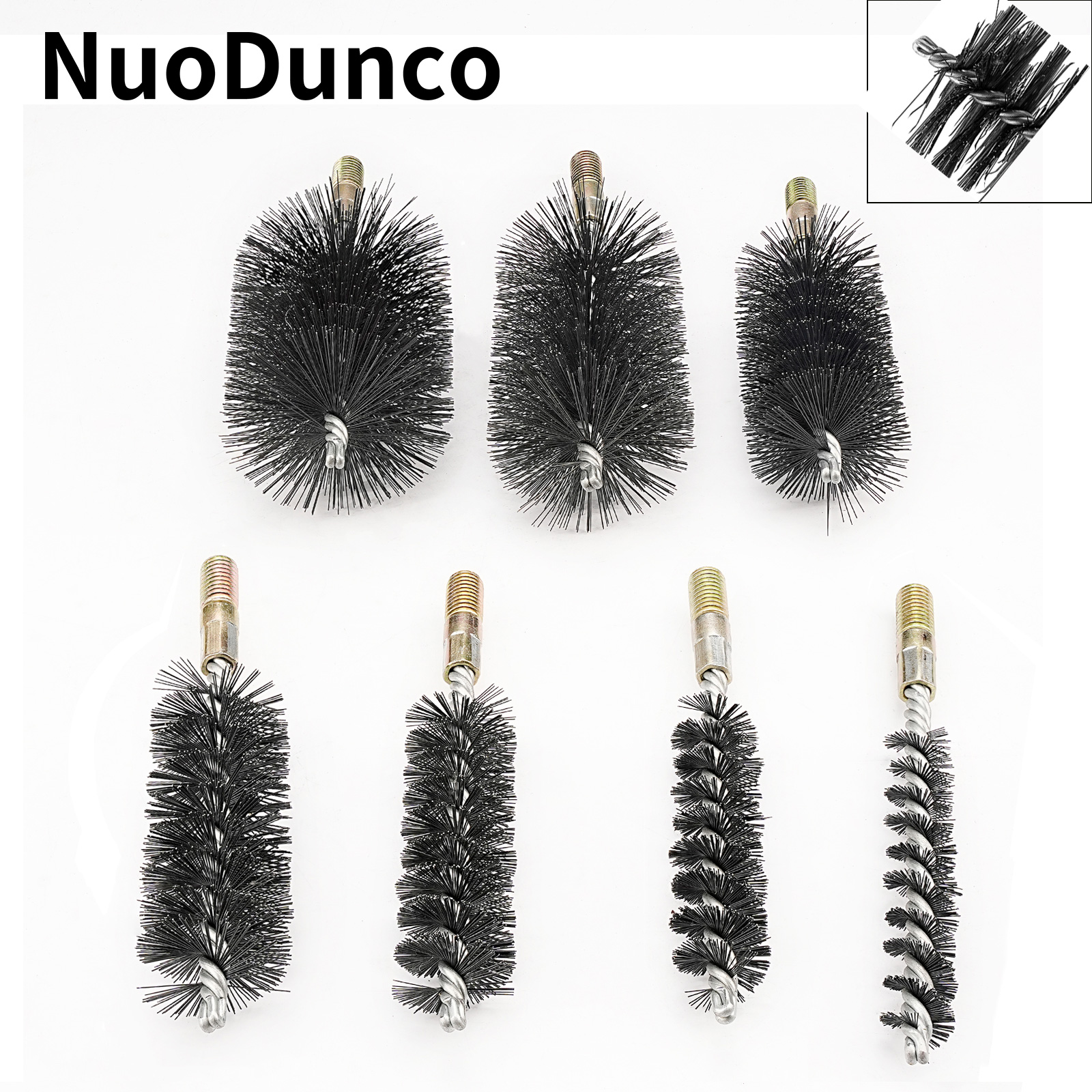1Pc M12 Threaded Brush Stainless Steel Wire Tube Brush Chimney Cleaning Tool Round Handle Rust Removal Wire Brush 18-75mm