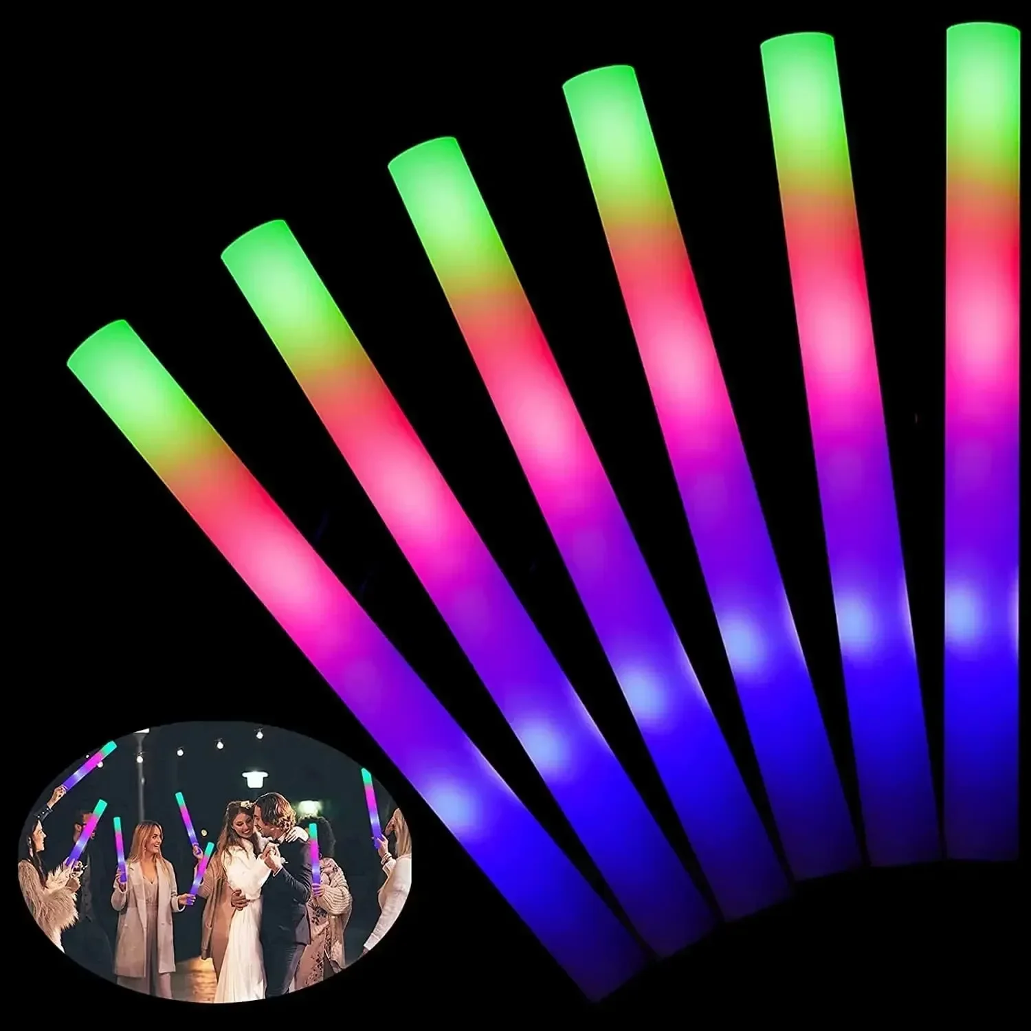 1-50PCS LED Glow Sticks Bulk Colorato RGB Glow Foam Stick Light Stick Cheer Tube Luce scura per concerti Compleanno Festa di nozze