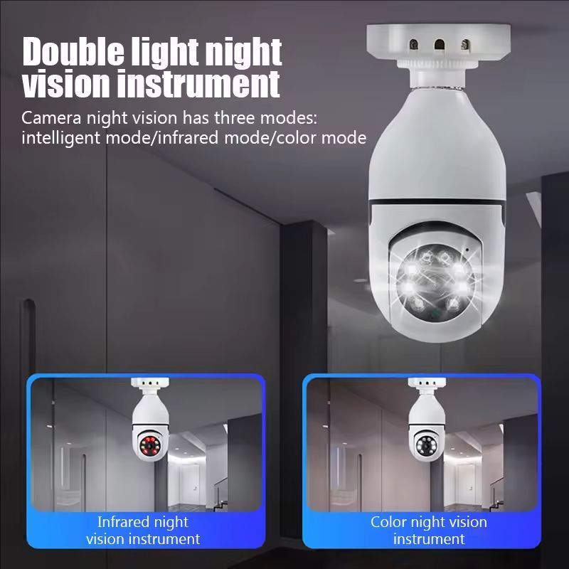 Lampadina E27 Telecamera Wifi Monitoraggio umano Visione notturna a colori 360 °   Citofono con rotazione Telecamera da 2 MP Yi Lotto APP Supporto iOS Android Phone
