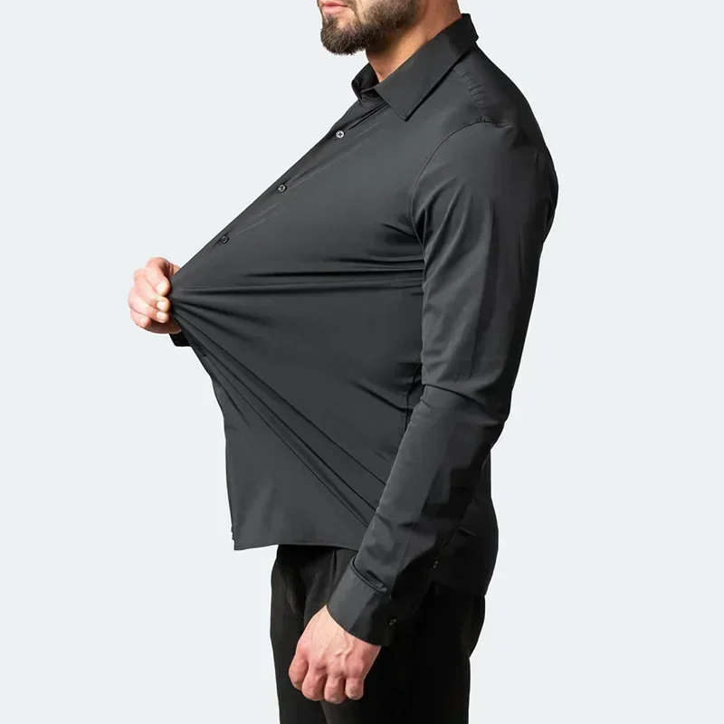 Camisa de manga larga para hombre, sin hierro, elástica en cuatro direcciones, comercio exterior sedoso, amazon transfronterizo, tops euro para hombre, camisas