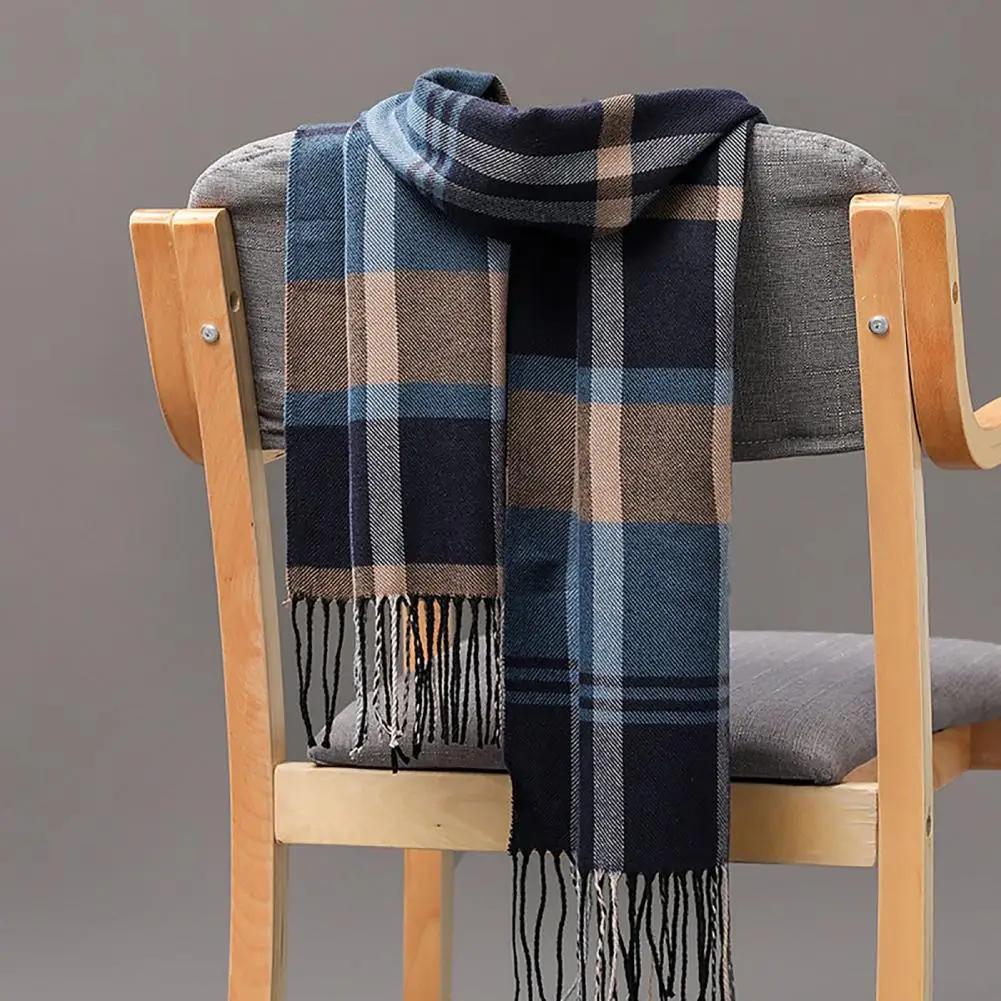 Men's Scarf Winter Thick Warm Plaid Fringed Tassels Cashmere Business Long Scarf Wraps Camping Hiking Scarf Shawl Classic Scarf